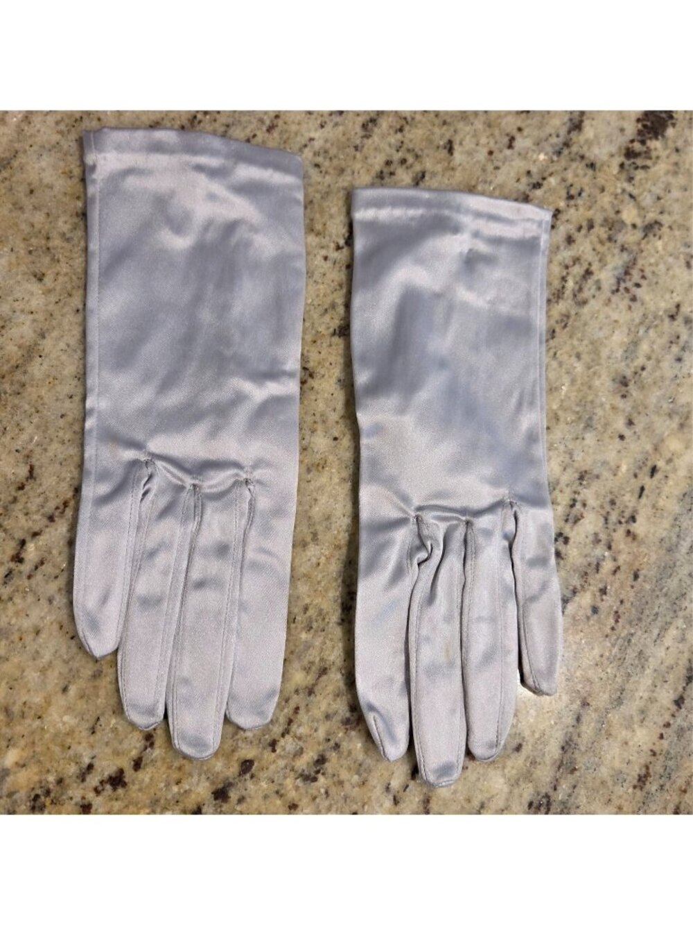 Vintage Womens Size M/L Gray Satin Stretch Formal Gloves Rhinestone Button